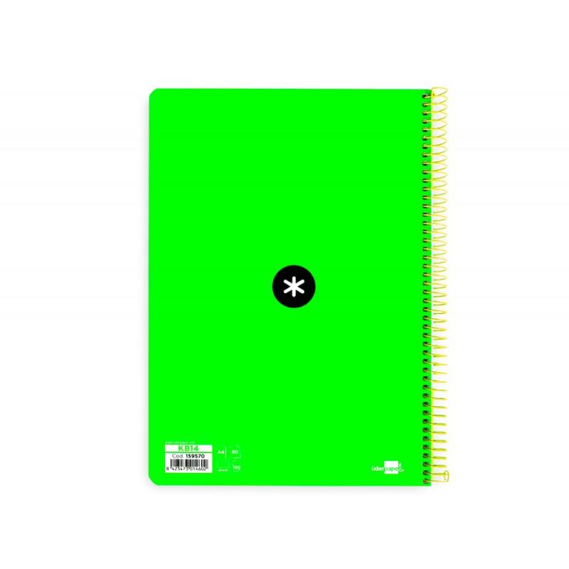 Cuaderno espiral liderpapel a4 antartik tapa dura 80h 100gr cuadro 4mm con margen color verde fluor