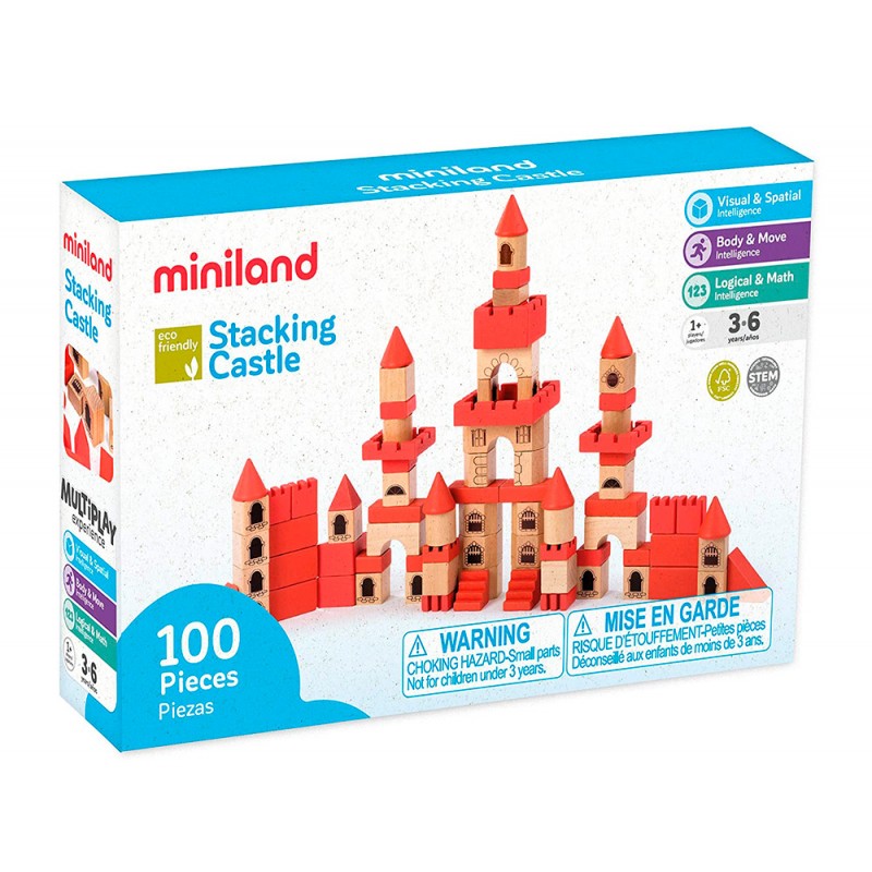 Juego miniland de construcccion 100 piezas material madera ecologica