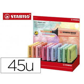 Rotulador stabilo boss fluorescente 70 pastel expositor de 45 unidades colores surtidos