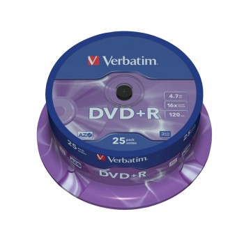 Dvdr verbatim capacidad 47gb velocidad 16x 120 min tarrina de 25 unidades