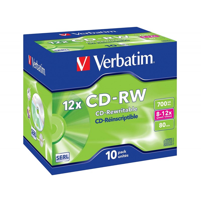 Cd rw verbatim serl capacidad 700mb velocidad 12x 80 min pack de 10 unidades