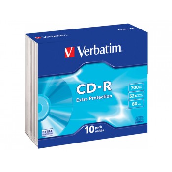 Cd rom verbatim extra proteccion capacidad 700mb velocidad 52x 80 min pack de 10 unidades caja slim