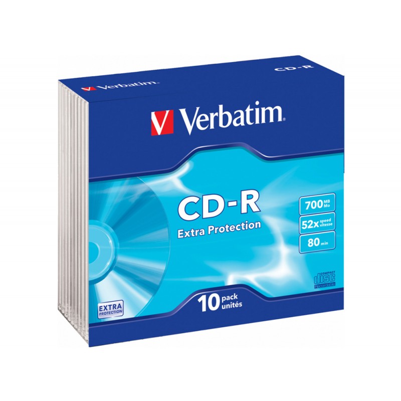 Cd rom verbatim extra proteccion capacidad 700mb velocidad 52x 80 min pack de 10 unidades caja slim