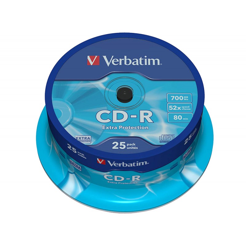 Cd r verbatim capacidad 700mb velocidad 52x 80 min tarrina de 25 unidades