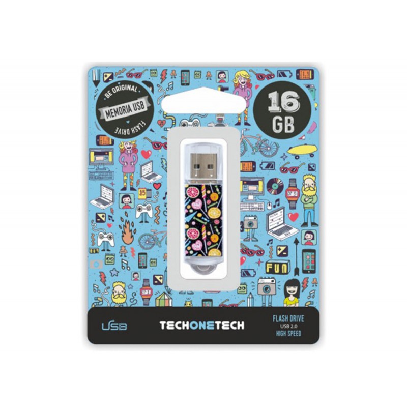 Memoria usb techonetech flash drive 16 gb 20 candy pop