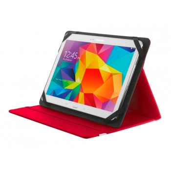 Funda trust primo folio universal para tablets 10 con soporte y cierre elastico color rojo