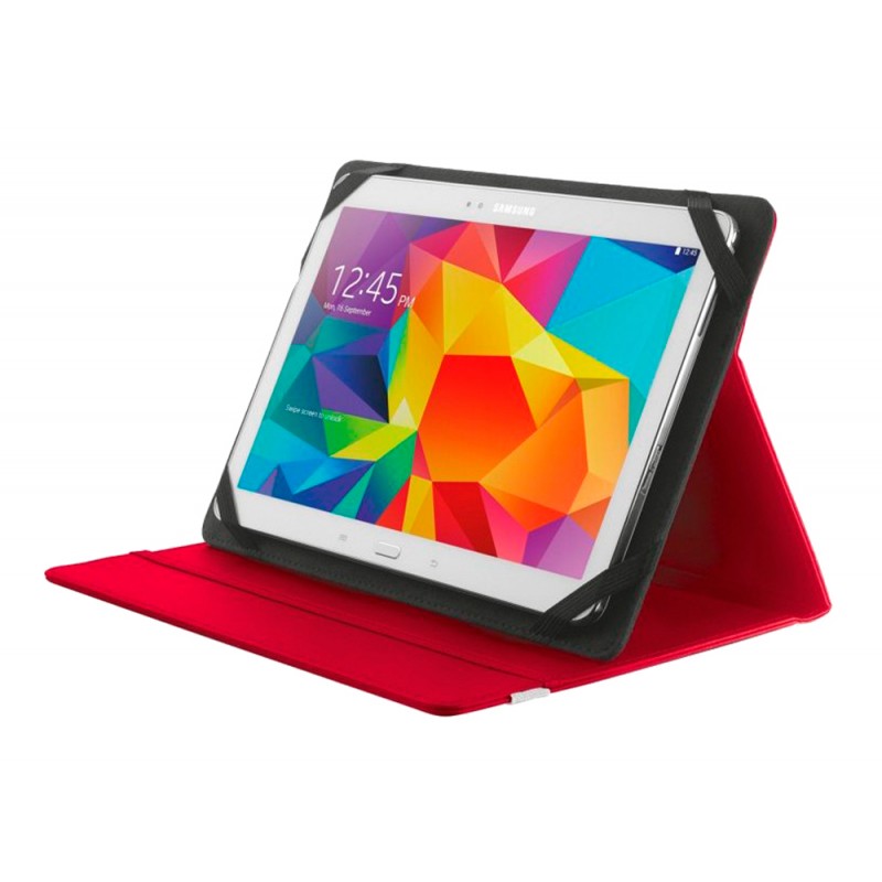 Funda trust primo folio universal para tablets 10 con soporte y cierre elastico color rojo