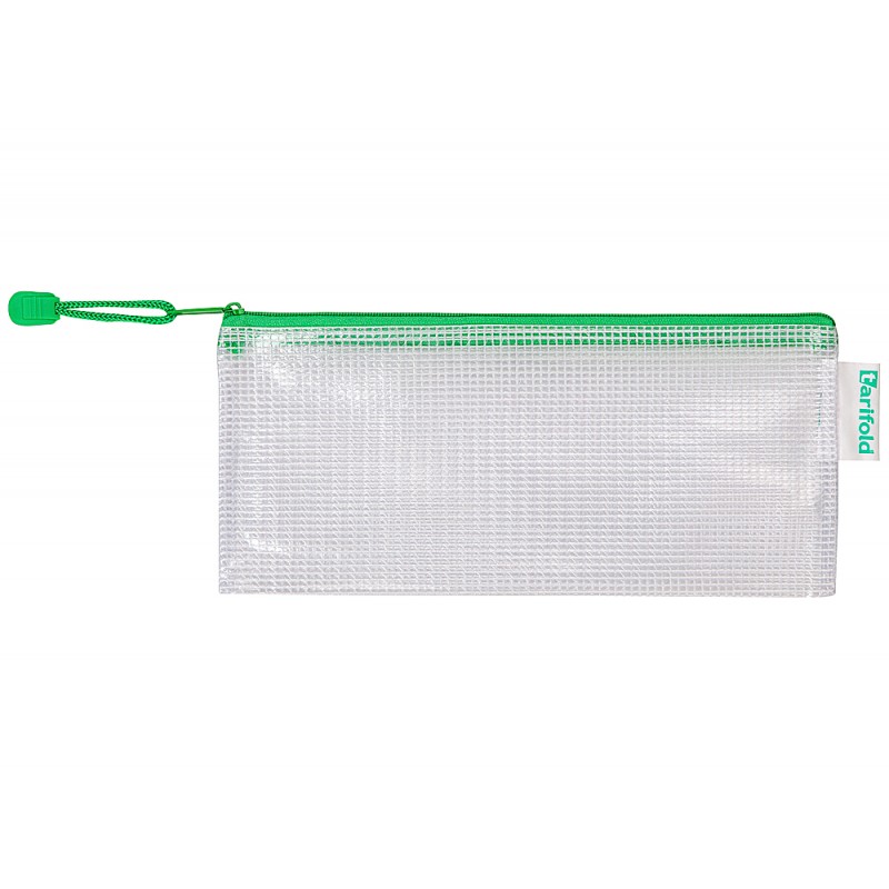 Bolsa multiusos tarifold pvc 250x115 mm apertura superior con cremallera portaboligrafo y correa color verde