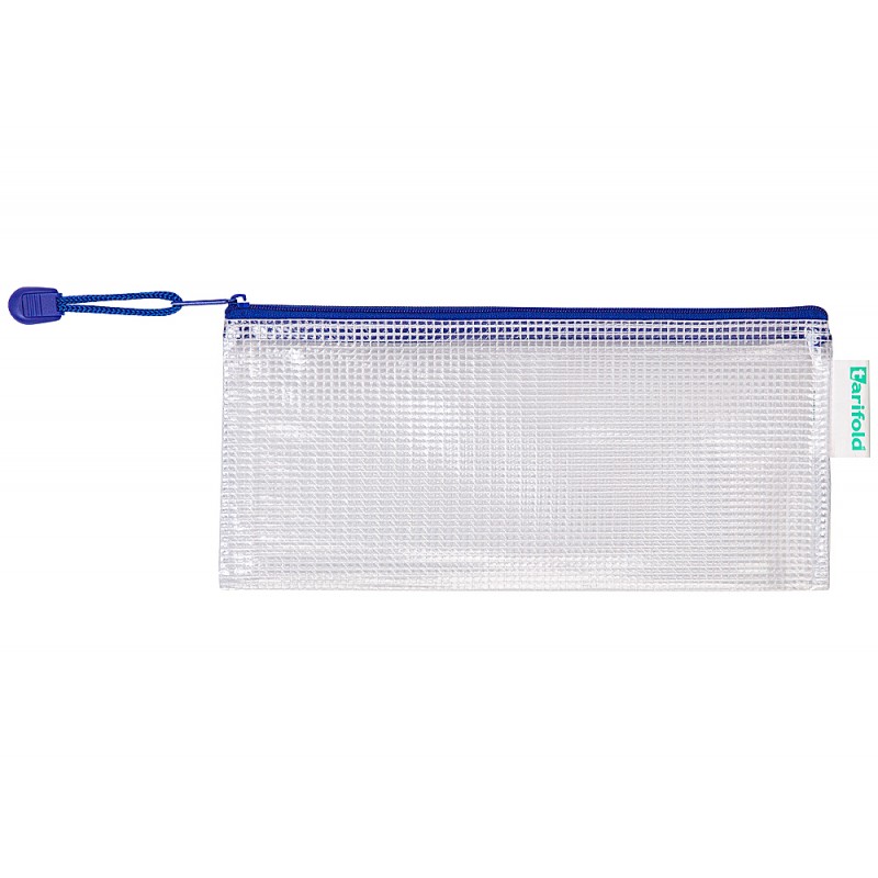 Bolsa multiusos tarifold pvc 250x115 mm apertura superior con cremallera portaboligrafo y correa color azul