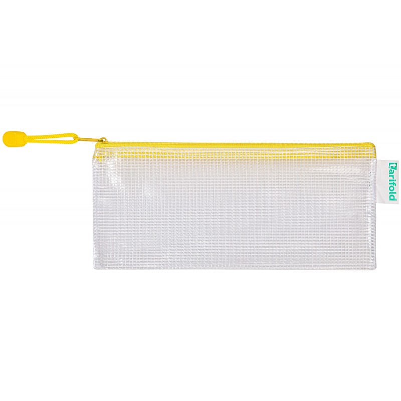 Bolsa multiusos tarifold pvc 250x115 mm apertura superior con cremallera portaboligrafo y correa color amarillo