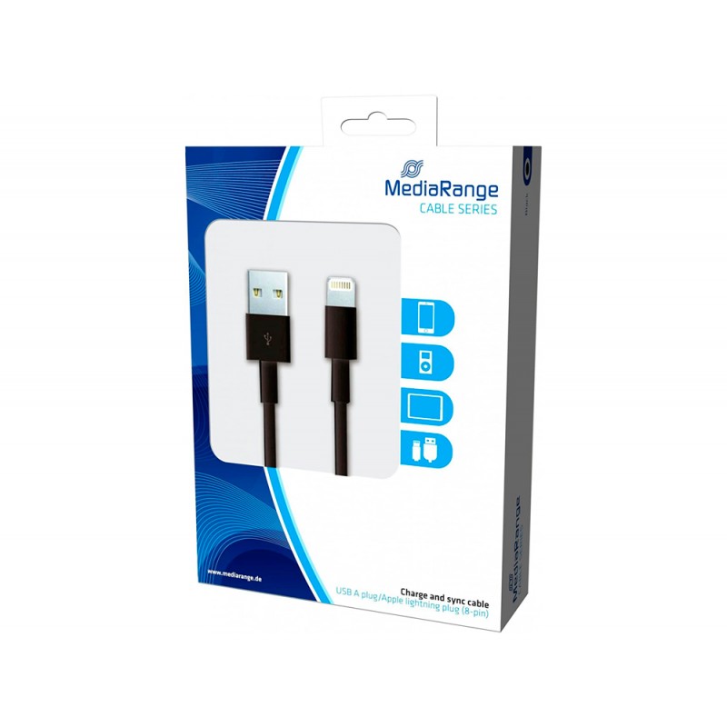 Cable usb 20 a apple lightning mediarange usb 20 longitud de cable 1 mt negro