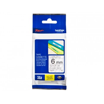 Cinta brother tze 111 transparente negro 6mm longitud 8 mt