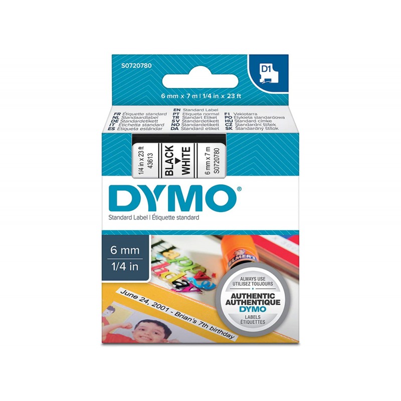 Cinta dymo negro blanco 6mm x 7mt d1