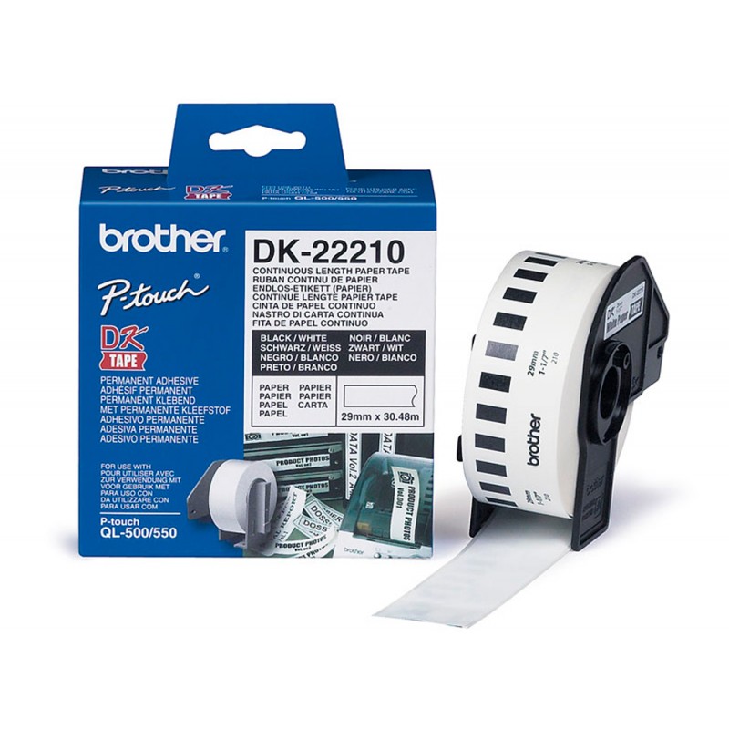 Cinta de papel continuo brother dk 22210 para impresoras ql 29mmx3048mts 