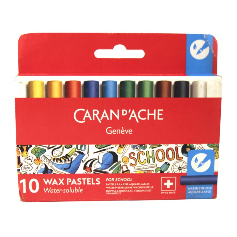 Lapices cera caran d ache linea escolar acuarelable caja carton de 10 colores