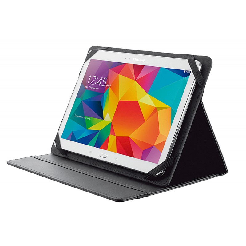 Funda trust primo folio universal para tablets 10 con soporte y cierre elastico color negro