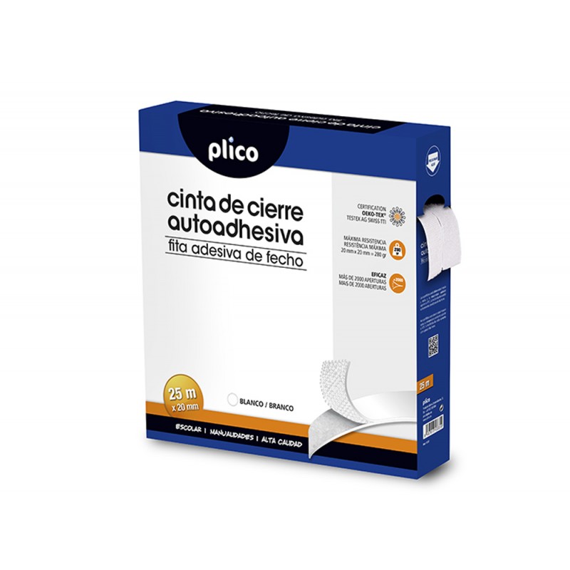 Cinta de cierre adhesiva plico velcro blanco 20mm x 25m