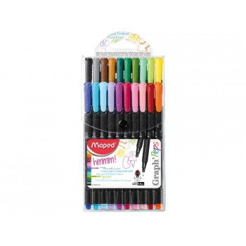 Rotulador maped punta de metal graph peps fine liner estuche de 20 colores surtidos