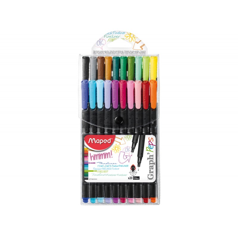 Rotulador maped punta de metal graph peps fine liner estuche de 20 colores surtidos