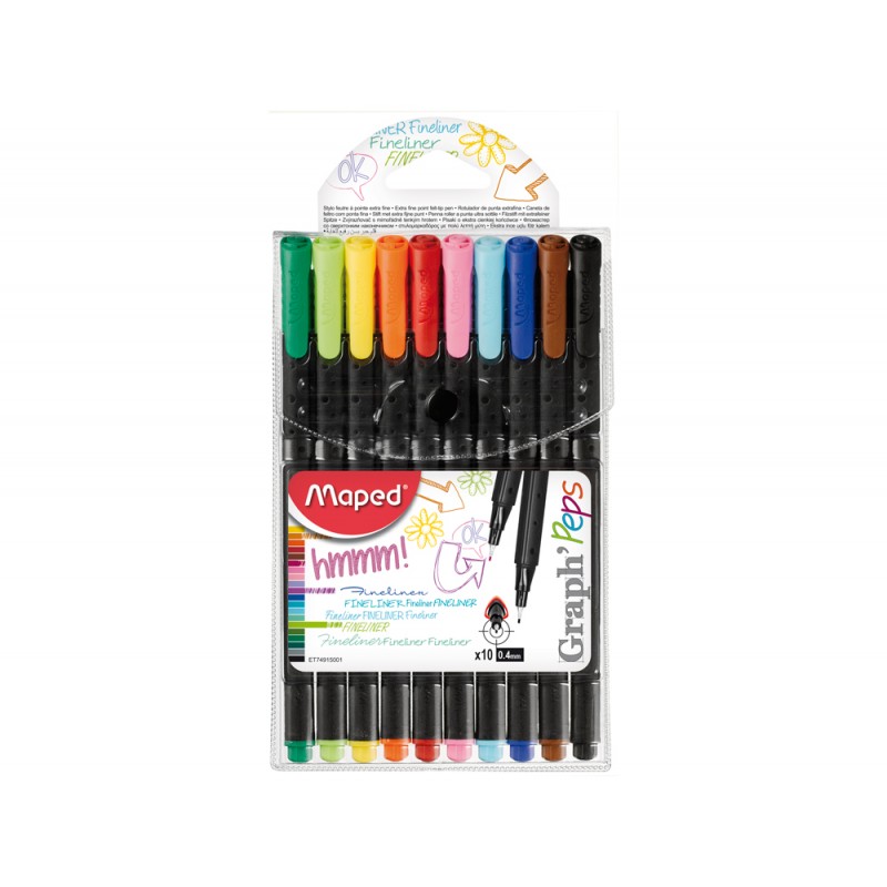 Rotulador maped punta de metal graph peps fine liner estuche de 10 colores surtidos