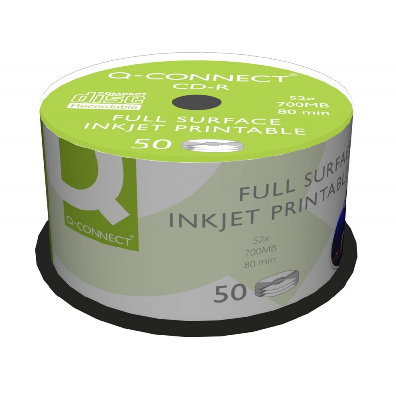 Cd r q connect con superficie 100 imprimible para inkjet capacidad 700mb duracion 80minvelocidad 52x bote de 50 unid