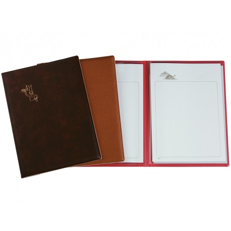 Porta menus pardo 4 fundas con laminas litografiadas negro