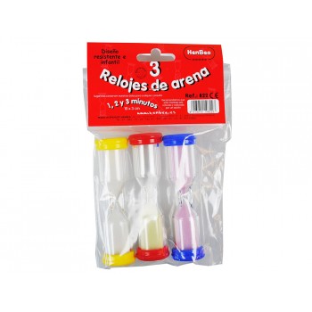Reloj de arena henbea plastico resistente marca de 1 a 3 minutos 10x3 cm