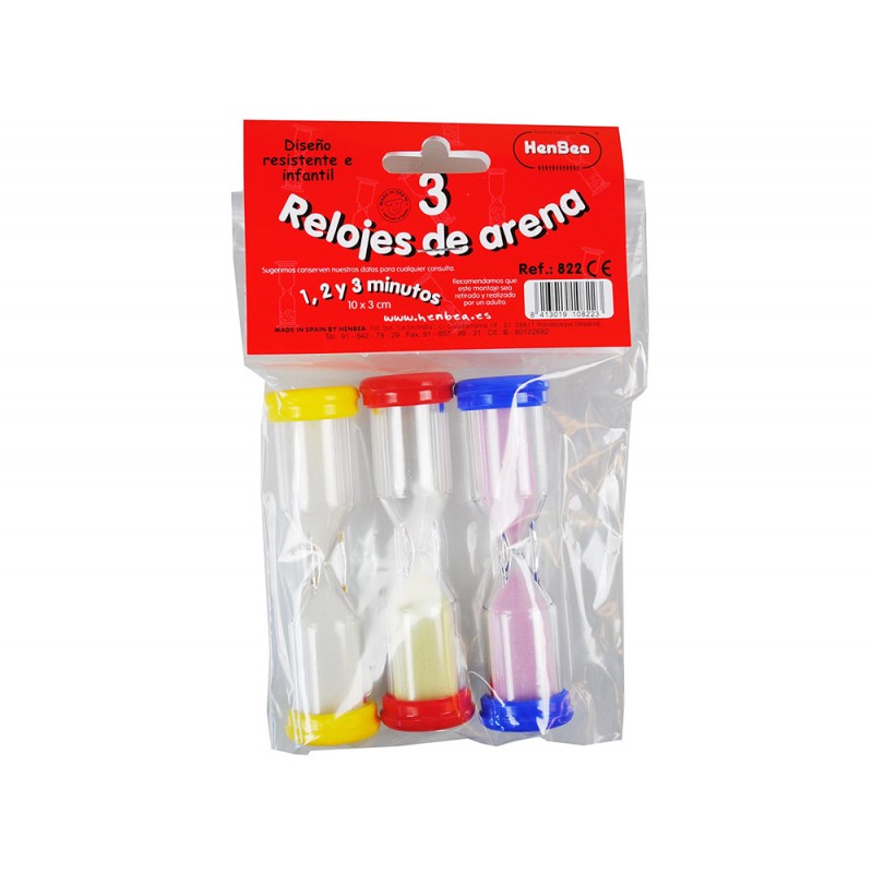 Reloj de arena henbea plastico resistente marca de 1 a 3 minutos 10x3 cm