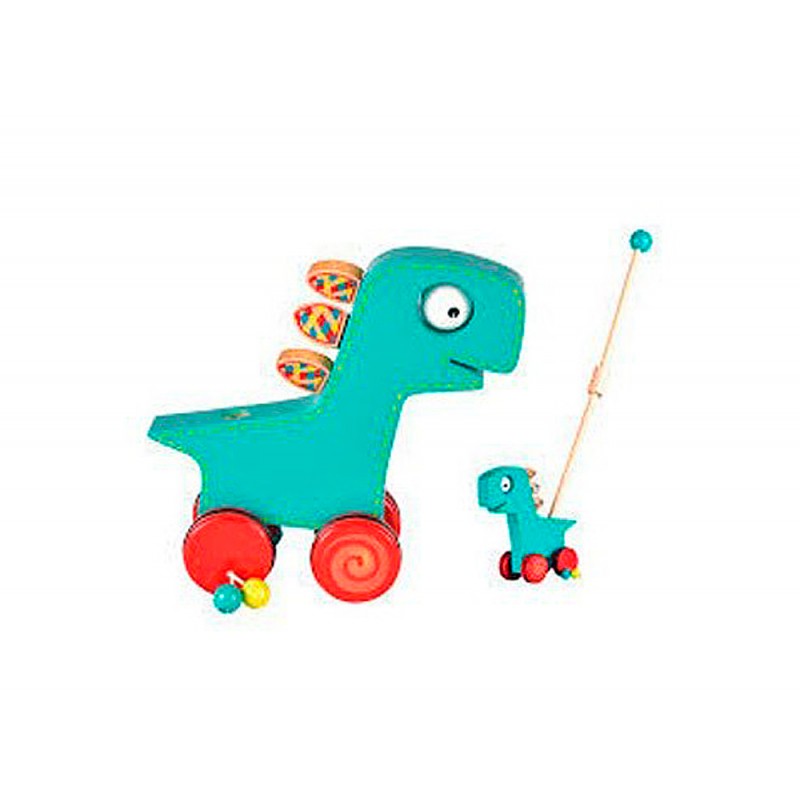 Juego arrastre madera fiesta crafts con cuatro ruedas y palo desmontable dinosaurio 10x28x34 cm