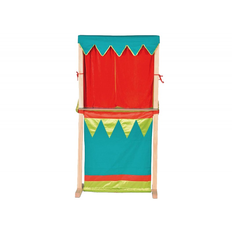 Teatro fiesta crafts marionetas y tienda en madera tela doble cara 100x28x34 cm