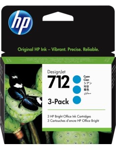 HP 712 Cyan Pack de 3 Cartuchos de Tinta Originales - 3ED77A