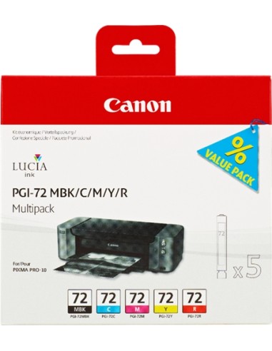 Canon PGI72 Pack de 5 Cartuchos de Tinta Originales - Negro Mate, Cyan, Magenta, Amarillo, Rojo - 6402B009
