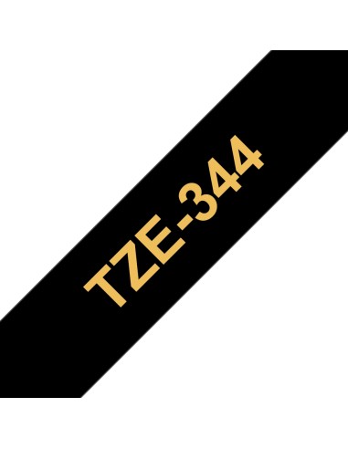 Brother TZe344 Cinta Laminada Generica de Etiquetas - Texto dorado sobre fondo negro - Ancho 18mm x 8 metros