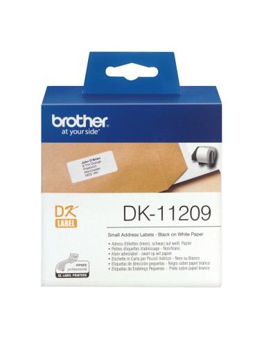 Brother DK11209 - Etiquetas Originales Precortadas de Direccion Pequeñas - 29x62 mm - 800 Unidades - Texto negro sobre fondo bl