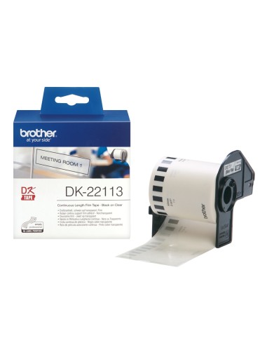 Brother DK22113 - Etiquetas Originales de TamaÃ±o personalizado - Ancho 62mm x 15,24 metros - Texto negro sobre fondo transpare