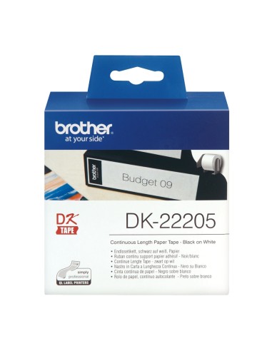 Brother DK22205 - Etiquetas Originales de TamaÃÂ±o personalizado - Ancho 62mm x 30,48 metros - Texto negro sobre fondo blanco