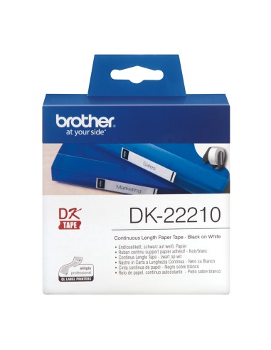 Brother DK22210 - Etiquetas Originales de TamaÃÂ±o personalizado - Ancho 29mm x 30,48 metros - Texto negro sobre fondo blanco