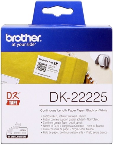 Brother DK22225 - Etiquetas Originales de TamaÃ±o personalizado - Ancho 38mm x 30,48 metros - Texto negro sobre fondo blanco