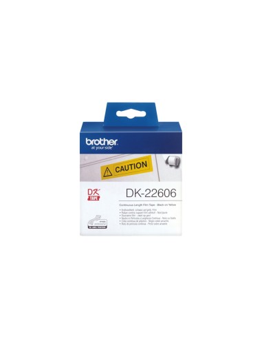 Brother DK22606 - Etiquetas Originales de TamaÃ±o personalizado - Ancho 62mm x 15,24 metros - Texto negro sobre fondo amarillo