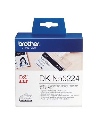 Brother DKN55224 - Etiquetas No Adhesivas Originales de Tamaño personalizado - Ancho 54mm x 30,48 metros - Texto negro sobre fo