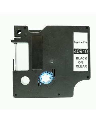 Dymo D1 40910 Cinta de Etiquetas Generica para Rotuladora - Texto negro sobre fondo transparente - Ancho 9mm x 7 metros - Reemp