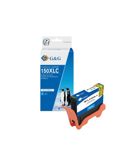 G&G Lexmark 150XL Cyan Cartucho de Tinta Generico - Reemplaza 14N1615E/14N1642E/14N1608E