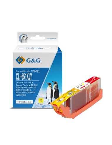 G&G Canon CLI551XL Amarillo Cartucho de Tinta Generico - Reemplaza 6446B001/6511B001