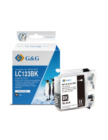 G&G Brother LC123XL/LC121XL Negro Cartucho de Tinta Generico - Reemplaza LC123BK/LC121BK