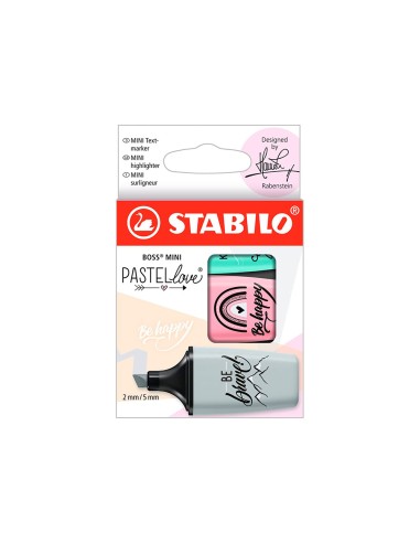 Rotulador stabilo boss mini pastel love estuche de 3 unidades pizca de menta rubor rosa toque de turquesa