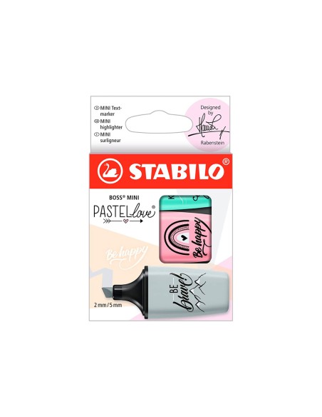 Rotulador stabilo boss mini pastel love estuche de 3 unidades pizca de menta rubor rosa toque de turquesa