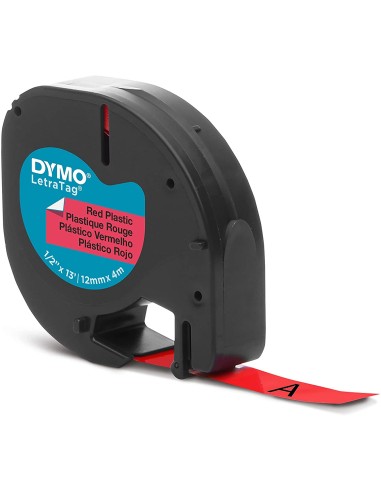 Dymo LetraTag S0721630 Cinta de Etiquetas Original para Rotuladora - Texto negro sobre fondo rojo - Ancho 12mm x 4 metros (9120