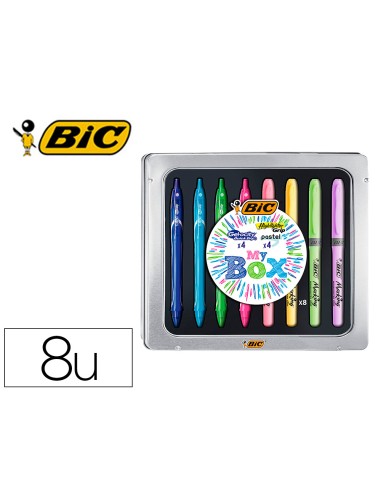 Set bic caja metalica 4 gelocity quick dry colores surtidos 4 fluorescentes grip colores pastel surtidos