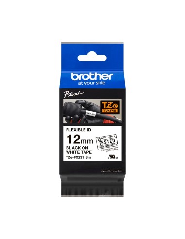 Brother TZeFX231 Cinta Laminada Flexible Original de Etiquetas - Texto negro sobre fondo blanco - Ancho 12mm x 8 metros