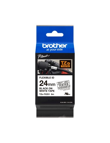 Brother TZeFX251 Cinta Laminada Flexible Original de Etiquetas - Texto negro sobre fondo blanco - Ancho 24mm x 8 metros